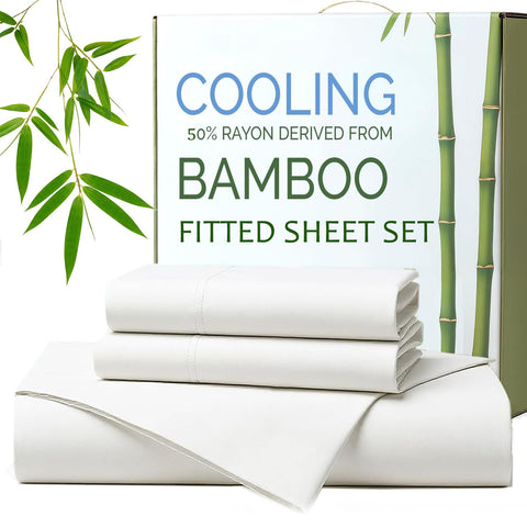 Hotel Breathable Bamboo Fitted Sheet & Pillowcase-3 Piece-Ultra Soft 2000TC Breathable Fitted Bed Sheets Set with 37 Centimetre Deep Pocket-Cooling Sheets for Hot Sleepers(White,Double) In Australia - Darrahopens
