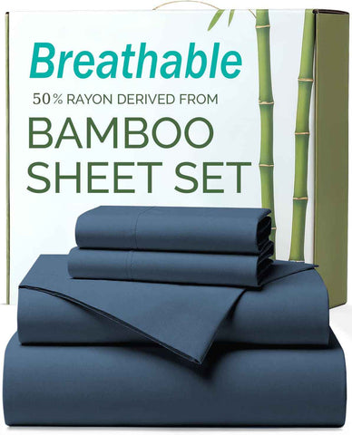 4 Piece Ultra Soft Bamboo Breathable Sheet Set -Hotel 2000TC Breathable Bed Sheets Set with 37 Centimetre Deep Pocket-Breathable Sheets for Hot Sleepers(Navy,Double) In Australia - Darrahopens