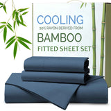 Hotel Breathable Bamboo Fitted Sheet & Pillowcase-3 Piece-Ultra Soft 2000TC Breathable Fitted Bed Sheets Set with 37 Centimetre Deep Pocket-Cooling Sheets for Hot Sleepers(Navy,King) In Australia - Darrahopens