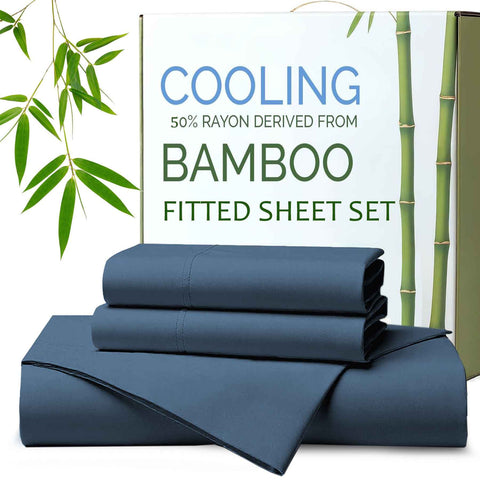 Hotel Breathable Bamboo Fitted Sheet & Pillowcase-3 Piece-Ultra Soft 2000TC Breathable Fitted Bed Sheets Set with 37 Centimetre Deep Pocket-Cooling Sheets for Hot Sleepers(Navy,King) In Australia - Darrahopens