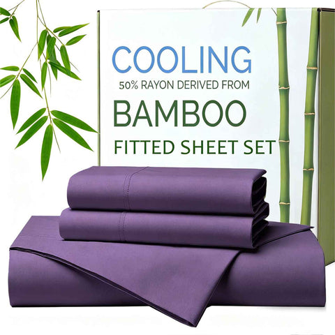Hotel Breathable Bamboo Fitted Sheet & Pillowcase-3 Piece-Ultra Soft 2000TC Breathable Fitted Bed Sheets Set with 37 Centimetre Deep Pocket-Cooling Sheets for Hot Sleepers(Purple,King) In Australia - Darrahopens