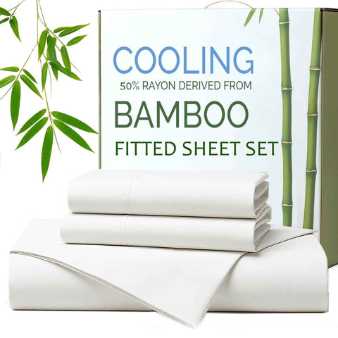 Hotel Breathable Bamboo Fitted Sheet & Pillowcase-3 Piece - Ultra Soft 2000TC Breathable Fitted Bed Sheets Set with 37 Centimetre Deep Pocket-Cooling Sheets for Hot Sleepers(White,King) In Australia - Darrahopens