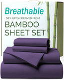 4 Piece Ultra Soft Bamboo Breathable Sheet Set -Hotel 2000TC Breathable Bed Sheets Set with 37 Centimetre Deep Pocket-Breathable Sheets for Hot Sleepers(Purple,King)