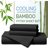 Hotel Breathable Bamboo Fitted Sheet & Pillowcase-3 Piece-Ultra Soft 2000TC Breathable Fitted Bed Sheets Set with 37 Centimetre Deep Pocket-Cooling Sheets for Hot Sleepers(Black,Queen)