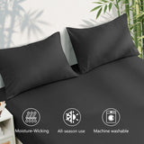 Hotel Breathable Bamboo Fitted Sheet & Pillowcase-3 Piece-Ultra Soft 2000TC Breathable Fitted Bed Sheets Set with 37 Centimetre Deep Pocket-Cooling Sheets for Hot Sleepers(Black,Queen)