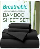 4 Piece Ultra Soft Bamboo Breathable Sheet Set -Hotel 2000TC Breathable Bed Sheets Set with 37 Centimetre Deep Pocket-Breathable Sheets for Hot Sleepers(Black,Queen) In Australia - Darrahopens
