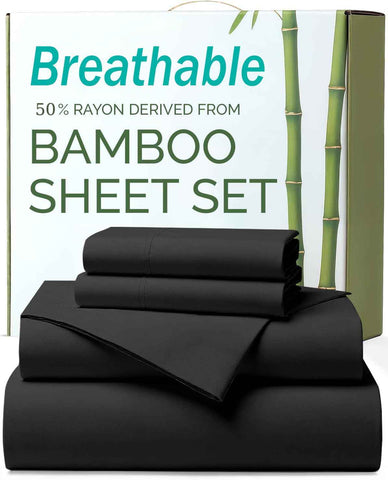 4 Piece Ultra Soft Bamboo Breathable Sheet Set -Hotel 2000TC Breathable Bed Sheets Set with 37 Centimetre Deep Pocket-Breathable Sheets for Hot Sleepers(Black,Queen) In Australia - Darrahopens