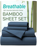 4 Piece Ultra Soft Bamboo Breathable Sheet Set -Hotel 2000TC Breathable Bed Sheets Set with 37 Centimetre Deep Pocket-Breathable Sheets for Hot Sleepers(Navy,Queen) In Australia - Darrahopens