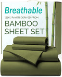 4 Piece Ultra Soft Bamboo Breathable Sheet Set -Hotel 2000TC Breathable Bed Sheets Set with 37 Centimetre Deep Pocket-Breathable Sheets for Hot Sleepers(Olive green,Queen)