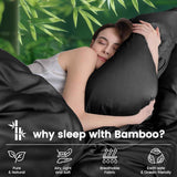 Hotel Breathable Bamboo Fitted Sheet & Pillowcase-3 Piece-Ultra Soft 2000TC Breathable Fitted Bed Sheets Set with 40 Centimetre Deep Pocket-Cooling Sheets for Hot Sleepers(Black,Super King)