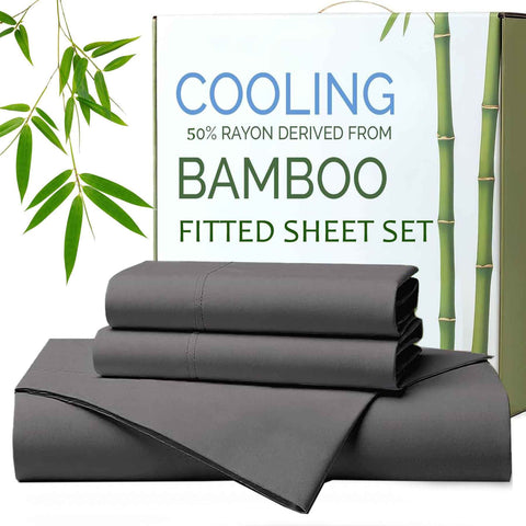 Hotel Breathable Bamboo Fitted Sheet & Pillowcase-3 Piece-Ultra Soft 2000TC Breathable Fitted Bed Sheets Set with 40 Centimetre Deep Pocket-Cooling Sheets for Hot Sleepers(Grey,Super King) In Australia - Darrahopens