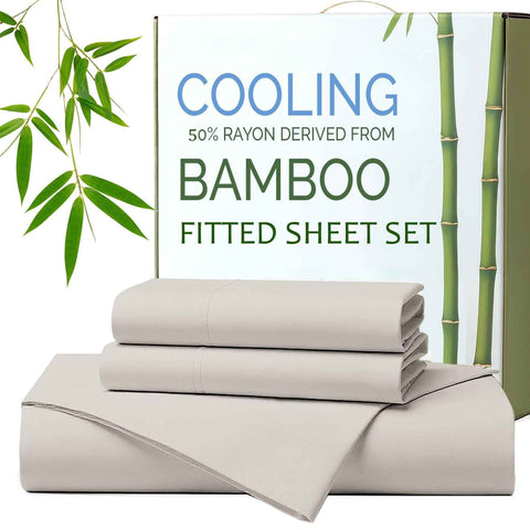 Hotel Breathable Bamboo Fitted Sheet & Pillowcase-3 Piece-Ultra Soft 2000TC Breathable Fitted Bed Sheets Set with 40 Centimetre Deep Pocket-Cooling Sheets for Hot Sleepers(Silver-gray,Super King) In Australia - Darrahopens