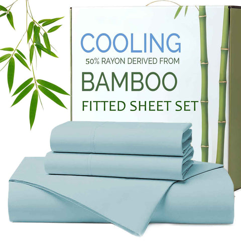 Hotel Breathable Bamboo Fitted Sheet & Pillowcase-3 Piece-Ultra Soft 2000TC Breathable Fitted Bed Sheets Set with 40 Centimetre Deep Pocket-Cooling Sheets for Hot Sleepers(Sky Blue,Super King) In Australia - Darrahopens
