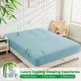 Hotel Breathable Bamboo Fitted Sheet & Pillowcase-3 Piece-Ultra Soft 2000TC Breathable Fitted Bed Sheets Set with 40 Centimetre Deep Pocket-Cooling Sheets for Hot Sleepers(Sky Blue,Super King) In Australia - Darrahopens