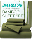 4 Piece Ultra Soft Bamboo Breathable Sheet Set -Hotel 2000TC Breathable Bed Sheets Set with 40 Centimetre Deep Pocket-Breathable Sheets for Hot Sleepers(Olive green,Super King) In Australia - Darrahopens