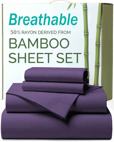 4 Piece Ultra Soft Bamboo Breathable Sheet Set -Hotel 2000TC Breathable Bed Sheets Set with 40 Centimetre Deep Pocket-Breathable Sheets for Hot Sleepers(Purple,Super King) In Australia - Darrahopens