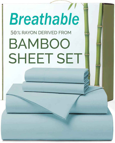 4 Piece Ultra Soft Bamboo Breathable Sheet Set -Hotel 2000TC Breathable Bed Sheets Set with 40 Centimetre Deep Pocket-Breathable Sheets for Hot Sleepers(Sky Blue,Super King) In Australia - Darrahopens