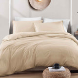 Hotel Soft Microfiber Duvet Cover Set-2000TC Quilt Cover Set & Pillowcases -1 Donna Cover Zipper Closure & 1 x Pillowcases-Breathable Bedding - Wrinkle, Fade, Stain Resistant(Camel Beige,Queen)