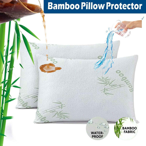 Waterproof Bamboo Pillow Protector Cover,100% Bug Water Proof Zippered Pillow Cases Standard/Queen Size ( 2 Pack,Green,48cm x 74cm)