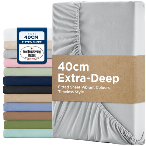2000TC Hotel Quality Fitted Sheets - 2 Piece Fitted Sheets  -Breathable Bedding - Wrinkle, Fade, Stain Resistant- 16inch/40cm Deep Pocket Fitted Bed Sheets-Wrinkle and Fade Resistant,(Silver-gray,Double) In Australia - Darrahopens