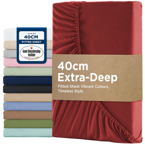 2000TC Hotel Quality Fitted Sheets - 2 Piece Fitted Sheets  -Breathable Bedding - Wrinkle, Fade, Stain Resistant- 16inch/40cm Deep Pocket Fitted Bed Sheets-Wrinkle and Fade Resistant,(Red,King) In Australia - Darrahopens