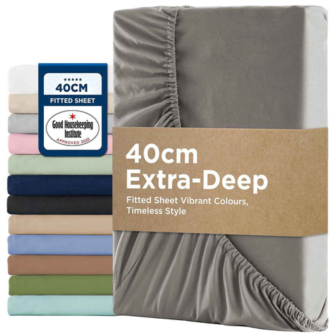 2000TC Hotel Quality Fitted Sheets - 2 Piece Fitted Sheets  -Breathable Bedding - Wrinkle, Fade, Stain Resistant- 16inch/40cm Deep Pocket Fitted Bed Sheets-Wrinkle and Fade Resistant,(Grey,King) In Australia - Darrahopens