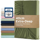 2000TC Hotel Quality Fitted Sheets - 2 Piece Fitted Sheets  -Breathable Bedding - Wrinkle, Fade, Stain Resistant- 16inch/40cm Deep Pocket Fitted Bed Sheets-Wrinkle and Fade Resistant,(Olive green,Queen) In Australia - Darrahopens