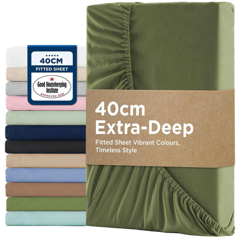 2000TC Hotel Quality Fitted Sheets - 2 Piece Fitted Sheets  -Breathable Bedding - Wrinkle, Fade, Stain Resistant- 16inch/40cm Deep Pocket Fitted Bed Sheets-Wrinkle and Fade Resistant,(Olive green,Queen) In Australia - Darrahopens