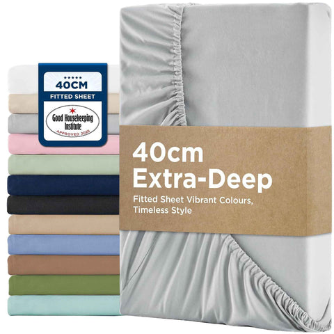 2000TC Hotel Quality Fitted Sheets - 2 Piece Fitted Sheets  -Breathable Bedding - Wrinkle, Fade, Stain Resistant- 16inch/40cm Deep Pocket Fitted Bed Sheets-Wrinkle and Fade Resistant,(Silver-gray,Queen) In Australia - Darrahopens