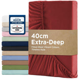 2000TC Hotel Quality Fitted Sheets - 2 Piece Fitted Sheets  -Breathable Bedding - Wrinkle, Fade, Stain Resistant- 16inch/40cm Deep Pocket Fitted Bed Sheets-Wrinkle and Fade Resistant,(Red,Single) In Australia - Darrahopens