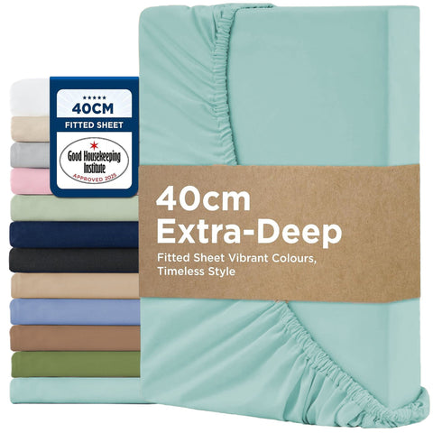 2000TC Hotel Quality Fitted Sheets - 2 Piece Fitted Sheets  -Breathable Bedding - Wrinkle, Fade, Stain Resistant- 16inch/40cm Deep Pocket Fitted Bed Sheets-Wrinkle and Fade Resistant,(Ice blue,Super King) In Australia - Darrahopens