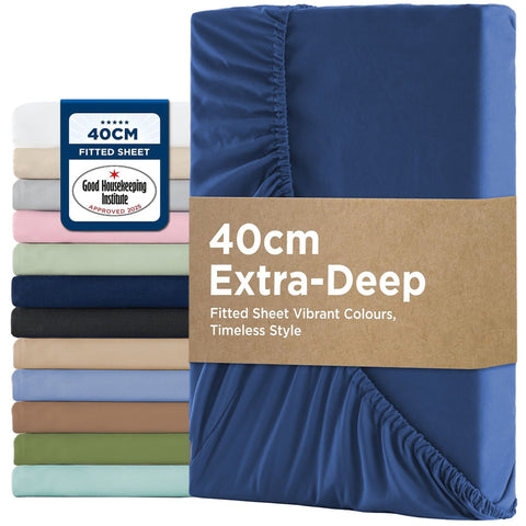 2000TC Hotel Quality Fitted Sheets - 2 Piece Fitted Sheets  -Breathable Bedding - Wrinkle, Fade, Stain Resistant- 16inch/40cm Deep Pocket Fitted Bed Sheets-Wrinkle and Fade Resistant,(Royal blue,Super King) In Australia - Darrahopens