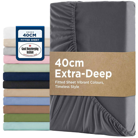 2000TC Hotel Quality Fitted Sheets - 2 Piece Fitted Sheets  -Breathable Bedding - Wrinkle, Fade, Stain Resistant- 16inch/40cm Deep Pocket Fitted Bed Sheets-Wrinkle and Fade Resistant,(Dark gray,Super King) In Australia - Darrahopens