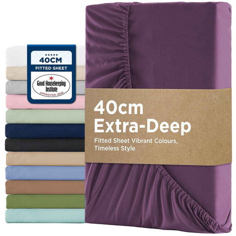 2000TC Hotel Quality Fitted Sheets - 2 Piece Fitted Sheets  -Breathable Bedding - Wrinkle, Fade, Stain Resistant- 16inch/40cm Deep Pocket Fitted Bed Sheets-Wrinkle and Fade Resistant,(Purple,Super King) In Australia - Darrahopens