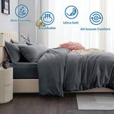 Hotel Soft Microfiber Duvet Cover Set-2000TC Quilt Cover Set & Pillowcases -1 Donna Cover Zipper Closure & 1 x Pillowcases-Breathable Bedding - Wrinkle, Fade, Stain Resistant(Dark gray,Double)