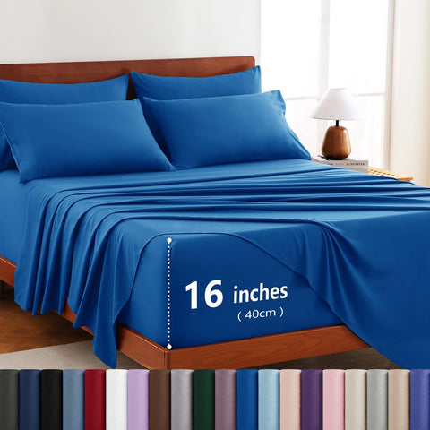 Hotel Soft Bed Sheet Set- Bedding Sheets & Pillowcases -Breathable Bedding - Wrinkle, Fade, Stain Resistant-Deep Pocket Flat Fitted Bed Sheet Set(Royal blue,Double) In Australia - Darrahopens