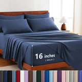 Hotel Soft Bed Sheet Set- Bedding Sheets & Pillowcases -Breathable Bedding - Wrinkle, Fade, Stain Resistant-Deep Pocket Flat Fitted Bed Sheet Set(Navy,Double) In Australia - Darrahopens