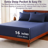 Hotel Soft Bed Sheet Set- Bedding Sheets & Pillowcases -Breathable Bedding - Wrinkle, Fade, Stain Resistant-Deep Pocket Flat Fitted Bed Sheet Set(Navy,Double) In Australia - Darrahopens