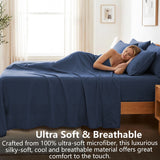 Hotel Soft Bed Sheet Set- Bedding Sheets & Pillowcases -Breathable Bedding - Wrinkle, Fade, Stain Resistant-Deep Pocket Flat Fitted Bed Sheet Set(Navy,Double) In Australia - Darrahopens