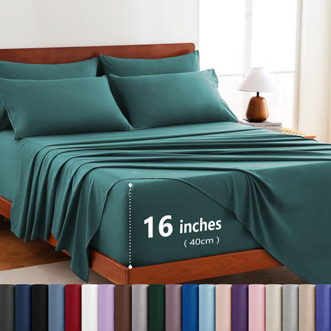 Hotel Soft Bed Sheet Set- Bedding Sheets & Pillowcases -Breathable Bedding - Wrinkle, Fade, Stain Resistant-Deep Pocket Flat Fitted Bed Sheet Set(Biscay blue,Double) In Australia - Darrahopens