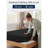 Hotel Quality Fitted Sheet - 1 Piece Fitted Sheet  -Breathable Bedding - Wrinkle, Fade, Stain Resistant- 16inch/40cm Deep Pocket Fitted Bed Sheet-Wrinkle and Fade Resistant,(Black,Double) In Australia - Darrahopens