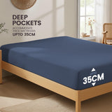 Hotel Quality Fitted Sheet - 1 Piece Fitted Sheet  -Breathable Bedding - Wrinkle, Fade, Stain Resistant- 16inch/40cm Deep Pocket Fitted Bed Sheet-Wrinkle and Fade Resistant,(Navy,Double)