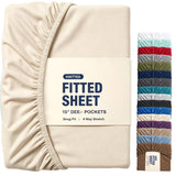 Hotel Quality Fitted Sheet - 1 Piece Fitted Sheet  -Breathable Bedding - Wrinkle, Fade, Stain Resistant- 16inch/40cm Deep Pocket Fitted Bed Sheet-Wrinkle and Fade Resistant,(Cream White,Double)
