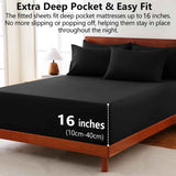 Hotel Soft Bed Sheet Set- Bedding Sheets & Pillowcases -Breathable Bedding - Wrinkle, Fade, Stain Resistant-Deep Pocket Flat Fitted Bed Sheet Set(Black,King) In Australia - Darrahopens