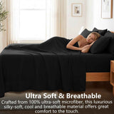 Hotel Soft Bed Sheet Set- Bedding Sheets & Pillowcases -Breathable Bedding - Wrinkle, Fade, Stain Resistant-Deep Pocket Flat Fitted Bed Sheet Set(Black,King) In Australia - Darrahopens