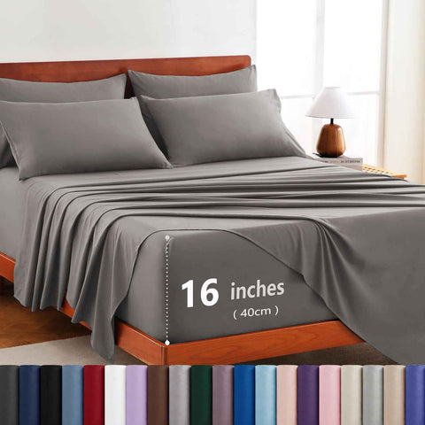 Hotel Soft Bed Sheet Set- Bedding Sheets & Pillowcases -Breathable Bedding - Wrinkle, Fade, Stain Resistant-Deep Pocket Flat Fitted Bed Sheet Set(Grey,King) In Australia - Darrahopens