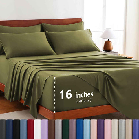 Hotel Soft Bed Sheet Set- Bedding Sheets & Pillowcases -Breathable Bedding - Wrinkle, Fade, Stain Resistant-Deep Pocket Flat Fitted Bed Sheet Set(Olive green,King) In Australia - Darrahopens