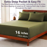 Hotel Soft Bed Sheet Set- Bedding Sheets & Pillowcases -Breathable Bedding - Wrinkle, Fade, Stain Resistant-Deep Pocket Flat Fitted Bed Sheet Set(Olive green,King) In Australia - Darrahopens