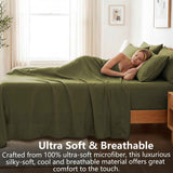Hotel Soft Bed Sheet Set- Bedding Sheets & Pillowcases -Breathable Bedding - Wrinkle, Fade, Stain Resistant-Deep Pocket Flat Fitted Bed Sheet Set(Olive green,King) In Australia - Darrahopens