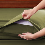 Hotel Soft Bed Sheet Set- Bedding Sheets & Pillowcases -Breathable Bedding - Wrinkle, Fade, Stain Resistant-Deep Pocket Flat Fitted Bed Sheet Set(Olive green,King)